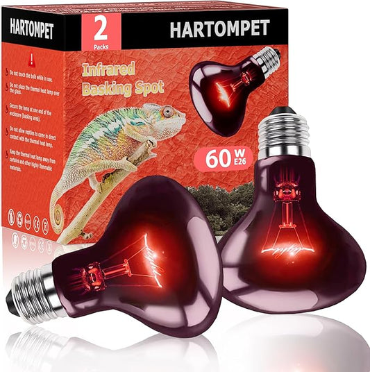 60W Infrared Red Heat Lamp – Basking Spot Bulb for Reptiles, Bearded Dragons, Chameleons, Snakes & Lizards; Ideal Red Heat Emitter for Chickens Coop and Brooder Use, E26 Base | 2 Pack