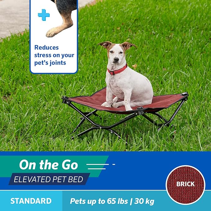 Coolaroo On-The-Go Elevated Dog Bed - Foldable Pop-Up Travel Dog Bed with Breathable, Moisture-Resistant Fabric, Carry Bag Included, Lightweight & Portable, Brick, Standard