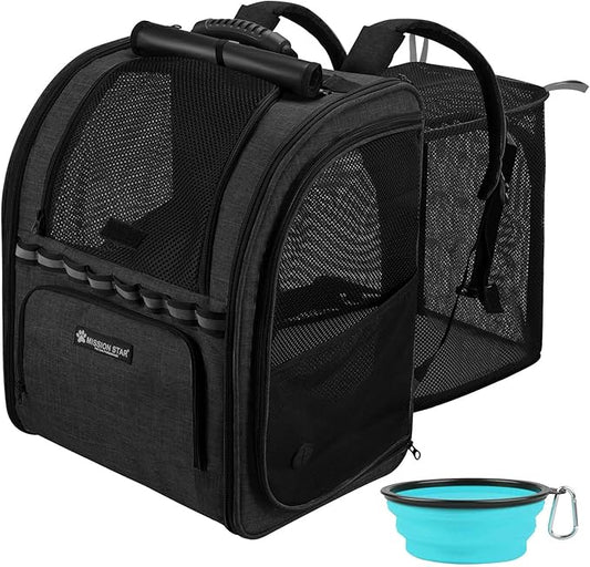 Cat Carrier Backpacks with Expandable Breathable Mesh, Pet Carrier Backpack for Cats Small Dogs Puppies Up to 20 Lbs, Dogs Carrier Backpack Great for Outdoor-Dark Black