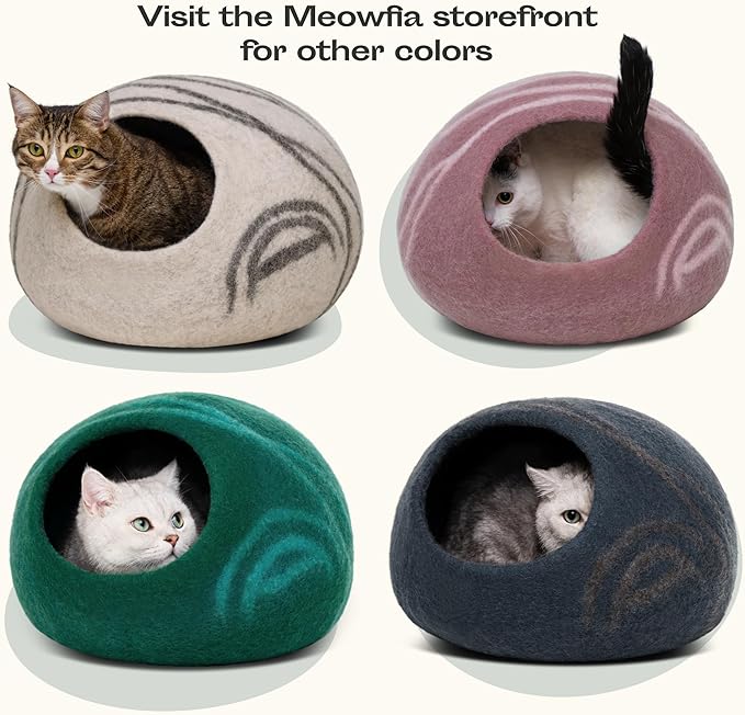 MEOWFIA Cat Cave – Premium Felt Cat Bed for Indoor Cats, Handmade 100% Merino Wool (Medium, Snow Leopard)