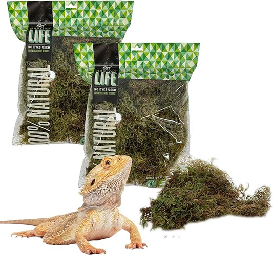 The Habitat Life - Natural Deco Moss - for Reptiles, Amphibians & Invertebrates Terrariums - Humidity Control - Natural Look & Feel - Soft Surface - Dye-Free & Safe - Medium - 2 Pack