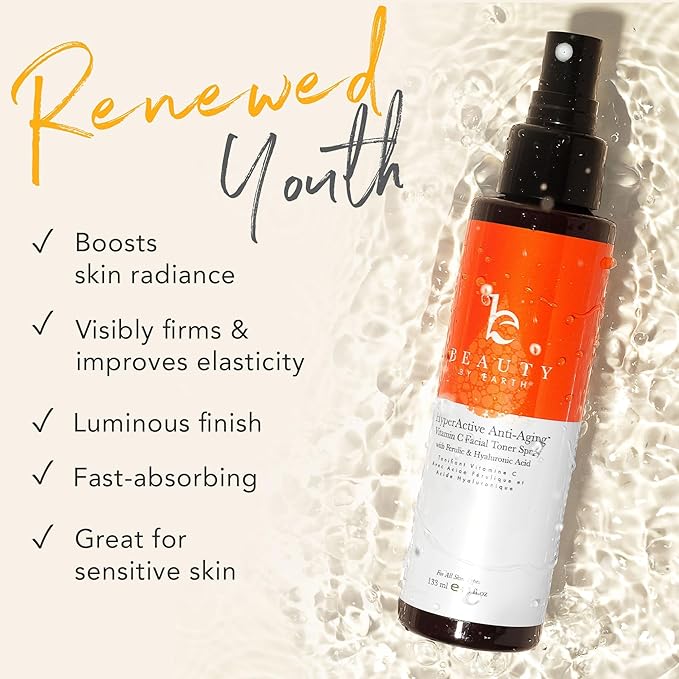Vitamin C Face Toner - USA Made with Natural & Organic Ingredients, Alcohol-Free Skin Brightening Facial Toner for Sensitive and Aging Skin, Pore Minimizing Face Mist for Women and Men
