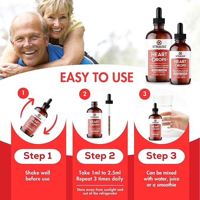 Strauss Naturals Heart Drops – Natural Mistletoe & Aged Garlic Extract Heart Health Supplement – Helps Maintain Healthy Cardiovascular System – Vegan & Non-GMO – 225 ml Bottle