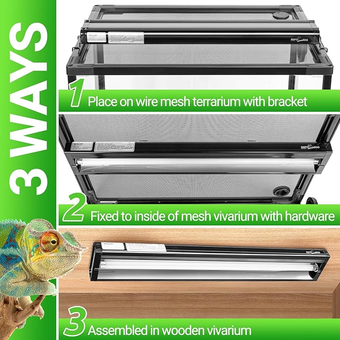 REPTI ZOO UVB Reptile Light, New Version T5 HO UVB Lighting Combo Kit, Reptile Terrarium Hood with 5.0 UVB Tube Bulb, Reptile Light Fixture 8W-12Inch