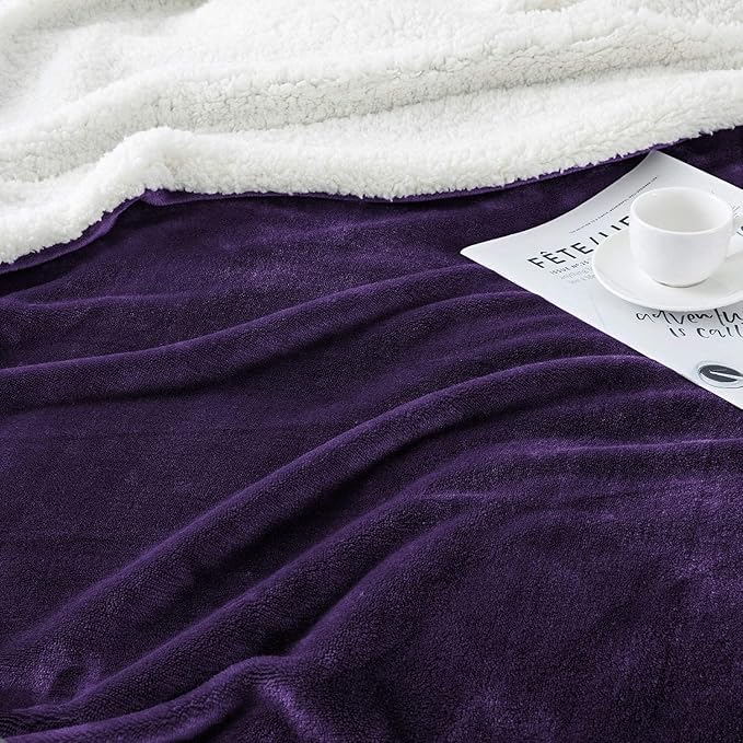 IR Imperial Rooms Purple Sherpa Blankets Queen Size for Bed - Wholesale Bulk Pack of 9 Sherpa Blankets - Soft Fluffy Throw Blanket for Hotels, Guest Bedroom, 90x90 Inches