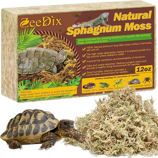ZeeDix 12OZ Premium Sphagnum Moss for Reptiles, 20QT Dried Moss for Terrarium Long Fibered Leopard Gecko Moss Natural Sphagnum Peat Moss Bedding for Frogs Anoles Snake Turtle Plants