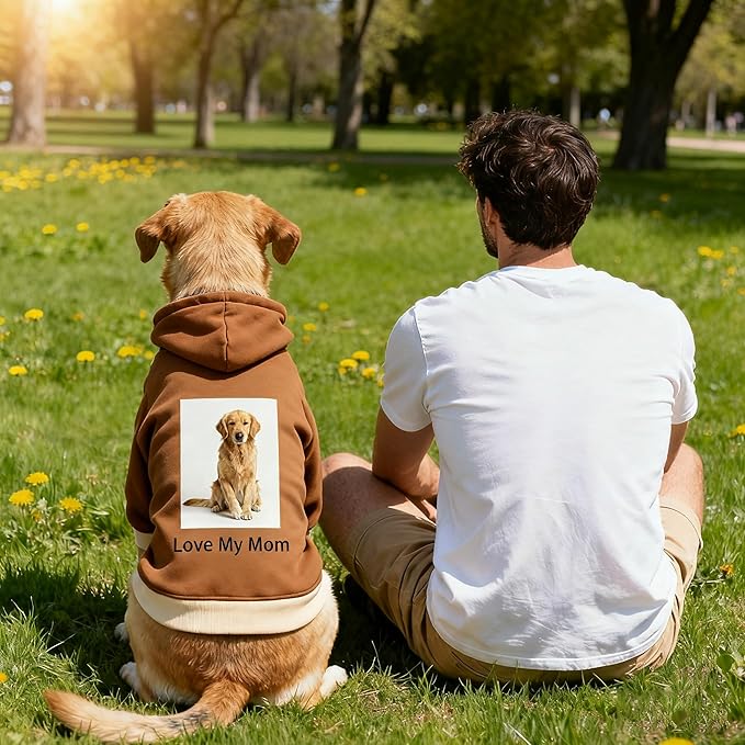 Custom Dog Hoodie, Personalized Sweatshirt with Photo Text Name Logo, Customized Hooded Sweater for Small Medium Large Dogs & Cats (Brown, Medium)