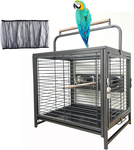 Portable and Durable Heavy Duty Travel Vet Bird Parrot Carrier Play Stand Perch Cage Feeding Bowl Stand with Handle and Accessories Prevent Beaks Out Include Cage Cover