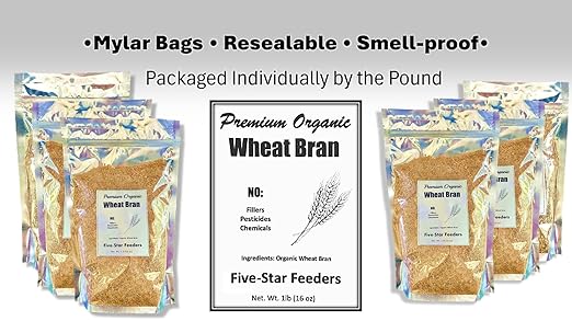 Wheat Bran Bedding & Gutload for Mealworms, Superworms, and Feeder Insects – 1/2 lb (8 oz) by Five-Star Feeders