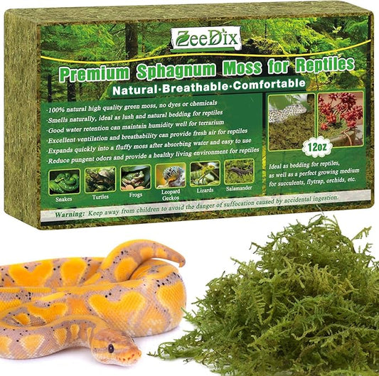 ZeeDix 0.75 lb Sphagnum Moss for Reptiles,20 qt Reptile Bedding Substrate Tank Accessories Terrarium Moss, Green Forest Moss for Leopards Geckos Snakes Turtles Frogs