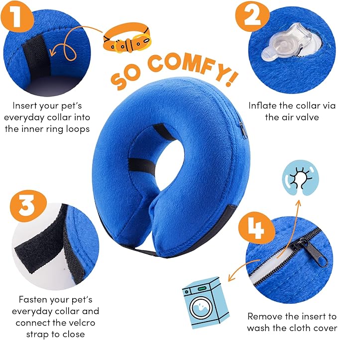 BENCMATE Inflatable Dog Cone Collar Alternative, Soft Dog Cone for Small Medium Large Dogs and Cats, Neck Recovery ECollar Donut Collar After Surgery (XXLarge, Dark Grey)