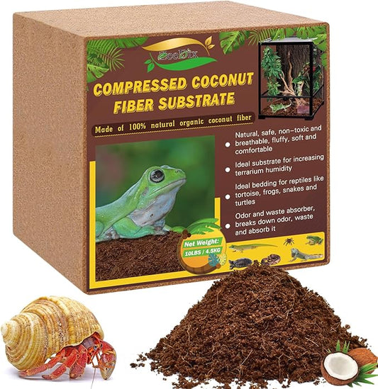 ZeeDix 1 Pack Coconut Fiber Substrate, 100% Organic Coconut Husk Coco Coir Brick Terrarium Bedding for Reptiles, Tortoise, Bearded Dragon, Leopard Gecko, Snake, Hermit Crabs, Frogs, Tarantula(10LB)