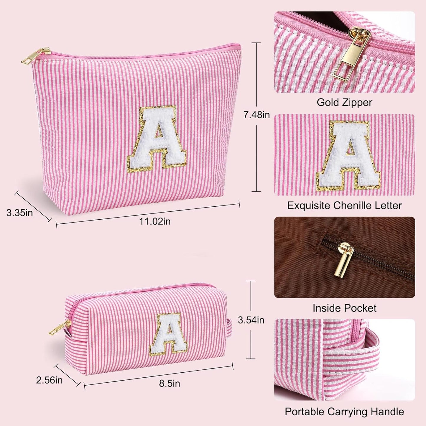 YOOLIFE Mom Birthday Gifts for Women, Personalized Monogram Makeup Bag Cosmetic Bag Travel Toiletry Bag Birthday Gifts for Women Her Bridesmaid Friend Sister Wife Girlfriend Daughter Gifts Pink I