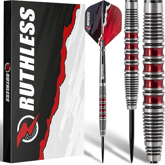 RUTHLESS Red Falcon Professional Tungsten Steeltip Darts Set in 22g and 24g, with Flights and Stems Shafts