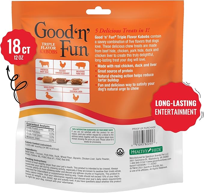 Good'N'Fun Triple Flavored Rawhide Kabobs for Dogs