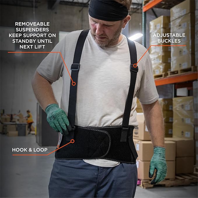 Ergodyne ProFlex 1650 Back Support Belt, 7.5" Elastic, Adjustable, Removeable Straps, Large