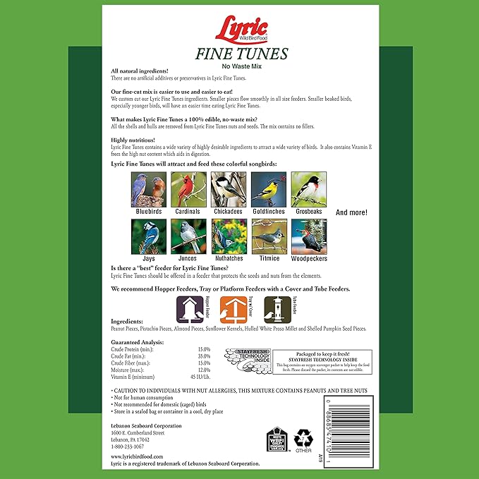 Lyric Fine Tunes Wild Bird Seed - No Waste Bird Food Mix - Attracts Colorful Wild Birds - Perfect for Your Backyard Feeders - 10 lb. (pack of 2 - 5 lb bags)