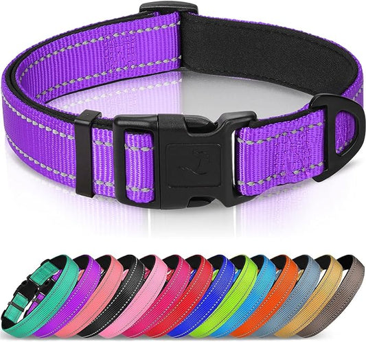 Joytale Reflective Dog Collar, Soft Neoprene Padded, Metal D-Ring, Nylon Pet Collar Adjustable for Extra Large Dogs, Purple, XL