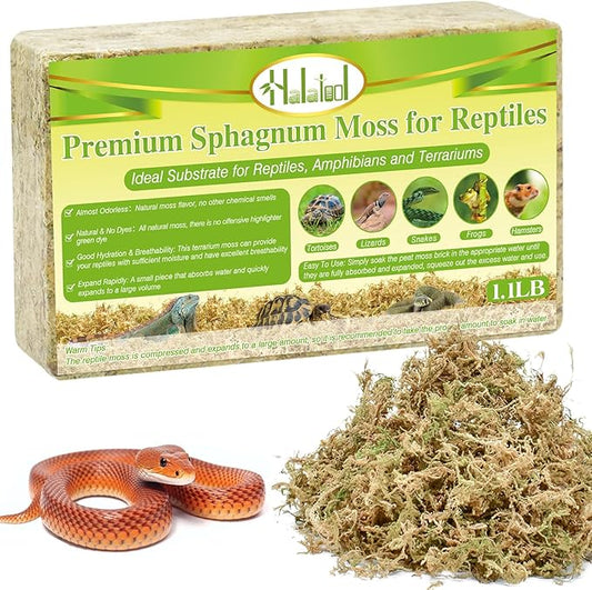 Halatool 1.1LB Sphagnum Moss for Reptiles(Turtles, Geckos, Snakes, Frogs, Hamsters), Natural Forest Long Fibered Dried Moss Bulk for Reptiles Substrate & Bedding - 25QT Reptile Habitat Accessories