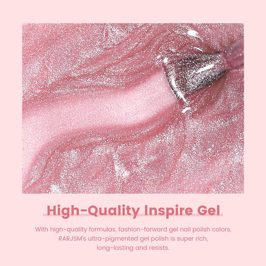 RARJSM Nude Sheer Pink Cat Eye Gel Nail Polish Silver Glitter 15ml 9D Velvet Cateye Shimmer Galaxy Ice Jelly Pink Gel Polish with Magnetic Stick UV LED Curing Require Soak Off DIY Home Salon