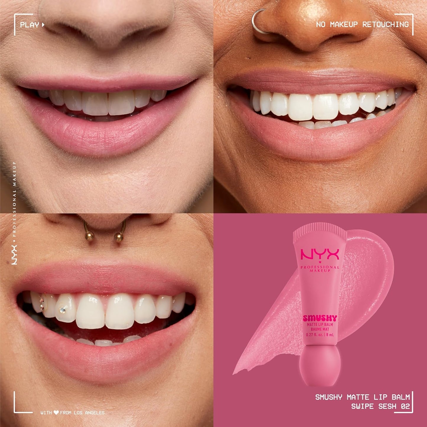 NYX PROFESSIONAL MAKEUP Smushy Matte Lip Balm, Tinted Lip Moisturizer with Soft, Matte Finish - Swipe Sesh (Light Dusty Rose)