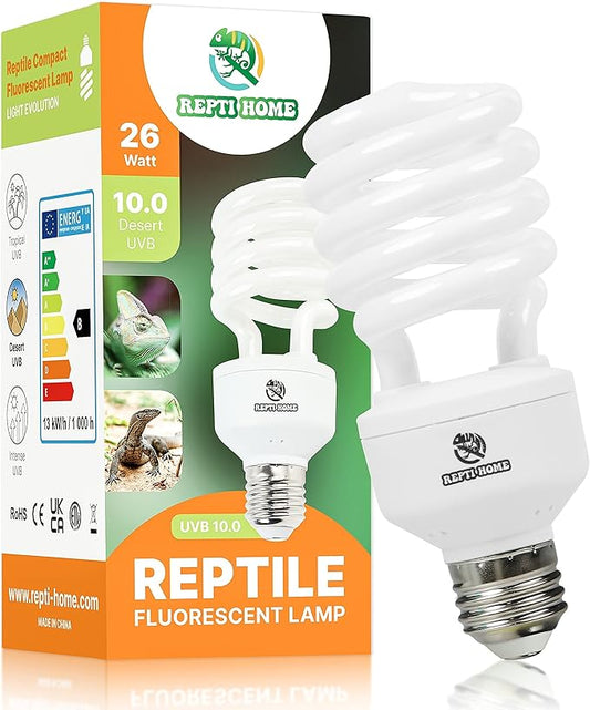 UVB Reptile Light 10.0, 26W Desert UVA UVB Bulb for Reptiles, Compact Desert Terrarium Lamp, Reptile UVB Light Bulb for Bearded Dragon, Lizard, Tortoise, Snake, Gecko