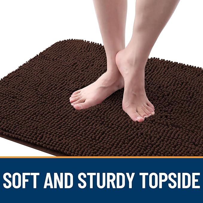 OLANLY Dog Door Mat for Muddy Paws 34x21, Absorbs Moisture and Dirt, Absorbent Non-Slip Washable Doormat, Quick Dry Chenille Mud Mat for Dogs, Entry Indoor Entryway Carpet for Inside Floor, Brown