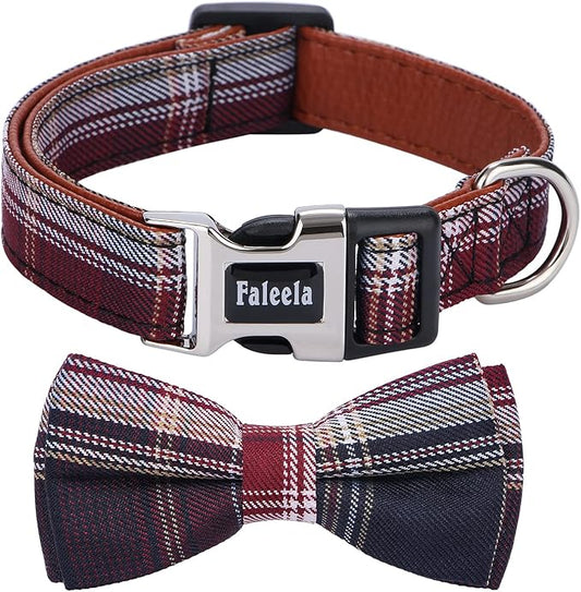 Faleela Soft &Comfy Bowtie Dog Collar,Detachable and Adjustable Bow Tie Collar,for Small Medium Large Pet (Red and White, Large(Pack of 1))