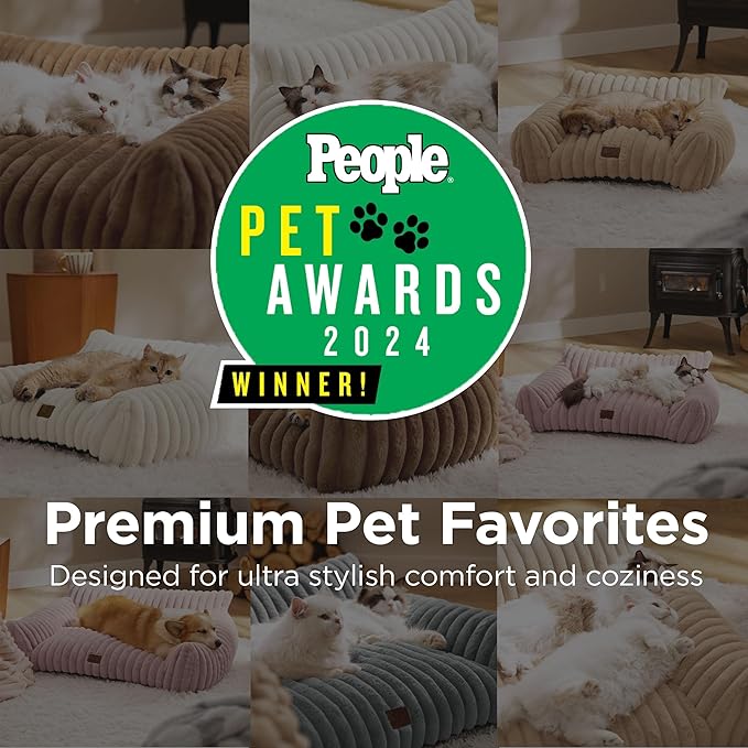 Bedsure Cute Cat Couch for Pets - Fluffy Small Dog Sofa with Premium Soft Corduroy Fleece, Pet Sofa with Removable Washable Cover, Supportive Dog Couch Bed for Small Medium Dogs, 30inch, Copper Brown