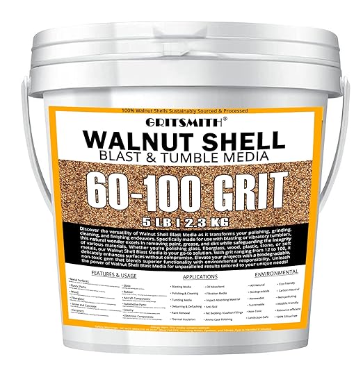 60-100 Grit Premium Ground Walnut Shell Media (5 LBS / 2.3 KG) - Ultra Fine Grit for Tumbling, Blasting, Vibratory, Polishing, Deburring, Exfoliant