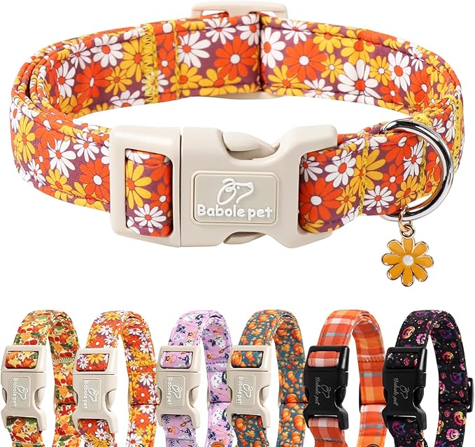 Fall Dog Collar Vintage Daisy Puppy Collar - Hippie Flower Dog Collars Light Comfortable Adjustable Pet Collars for Small Medium Large Girl Boy Dogs S