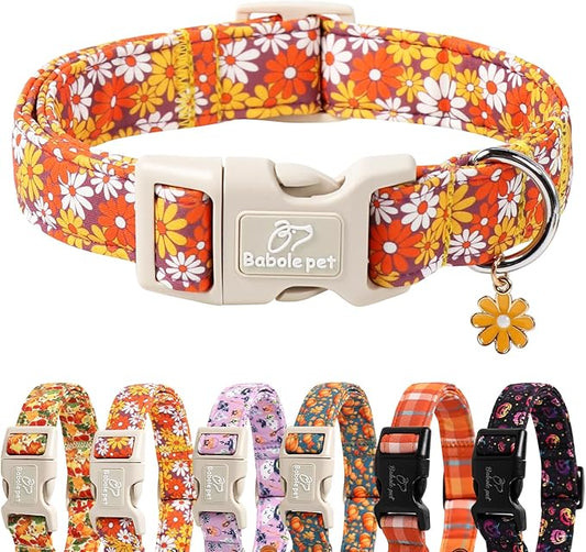 Fall Dog Collar Vintage Daisy Puppy Collar - Hippie Flower Dog Collars Light Comfortable Adjustable Pet Collars for Small Medium Large Girl Boy Dogs M