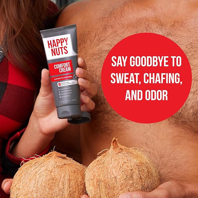 HAPPY NUTS Comfort Cream Deodorant For Men: Anti-Chafing Sweat Defense, Odor Control, Aluminum-Free Mens Deodorant & Hygiene Products for Men's Private Parts (3 PACK - UNSCENTED)