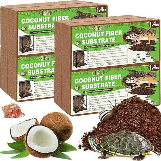 Halatool 8Pack Compressed Coconut Fiber Substrate for Reptile Natural Premium Coconut Husk Substrate Terrarium Bedding for Tortoises Beard Dragon Leopard Gecko Snake Tarantula Worm Bins