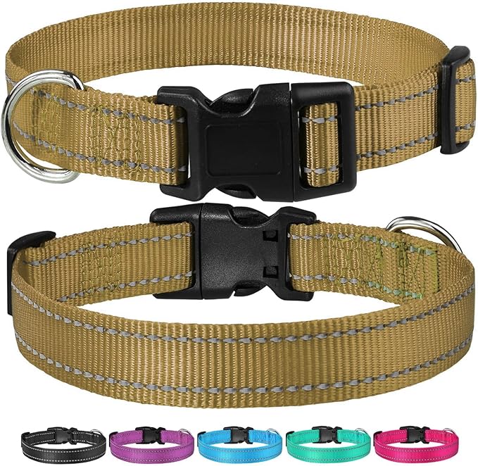 Reflective Dog Collar with Buckle Adjustable Safety Nylon Collars for Small Medium Large Dogs, Brown XL