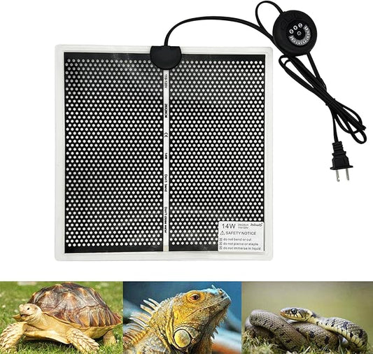 Reptile Heat Pad with 7 Button Temperature Adjustment, Under Tank Terrarium Heat Mat for Reptiles Tortoise Snakes Lizard Gecko Frog Hermit Crab and Other Small Animal, 14W Reptile Heating Pads