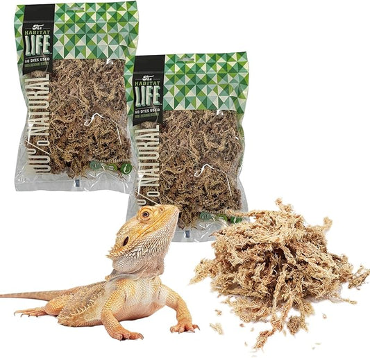 The Habitat Life - Natural Sphagnum Moss - for Reptiles, Amphibians & Invertebrates Terrariums - Humidity Control - Ideal for Burrowing & Nesting - Dye-Free & Safe - Small - 2 Pack