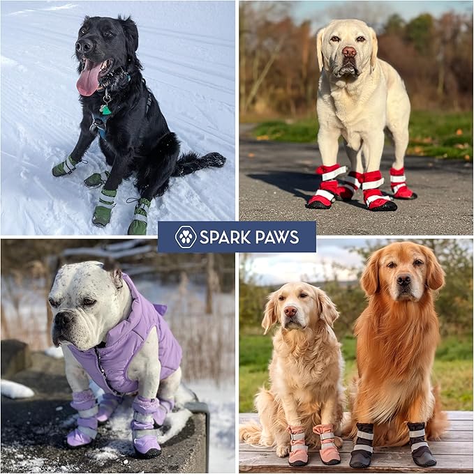 Spark Paws Dog Shoes, Waterproof Dog Boots for Medium to Large Dogs, Non Slip, Breathable Dog Booties and Paw Protectors - 4PCS Doggie Hiking Boots with Reflective Straps - Red, Size 3