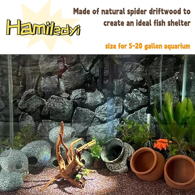 Hamiledyi 5PCS Driftwood for Aquarium 7-9in Natural Reptile Spider Wood Assorted Branches Aquarium Decoration Fish Tank Ornament Decor