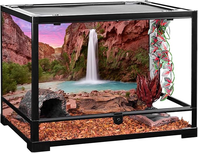 AWERT 72x16 inches Reptile Habitat Background Sunset Mountain Waterfall Terrarium Background Polyester Background
