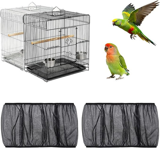 Fengek 2 Pcs Adjustable Bird Cage Cover & Seed Catcher Net - Stretchy Bird Cage Accessories for Night Cover & Seed Guard (Black)