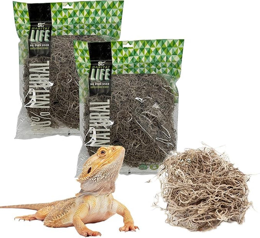 The Habitat Life - Natural Spanish Moss - for Reptiles, Amphibians & Invertebrates Terrariums - Humidity Control - Breathable Bedding - Dye-Free & Safe - Medium - 2 Pack