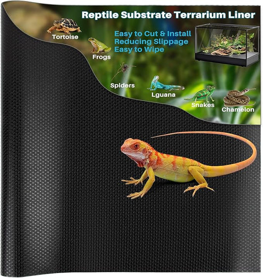 MAQIHAN 6.5 FT Reptile Substrate Mat - Reptile Carpet Mat Terrarium Bearded Dragon Tank Mat Reptile Tank Liner Bedding Accessories Substrate for Leopard Gecko Snake Tortoise Gecko Lizard (Black)