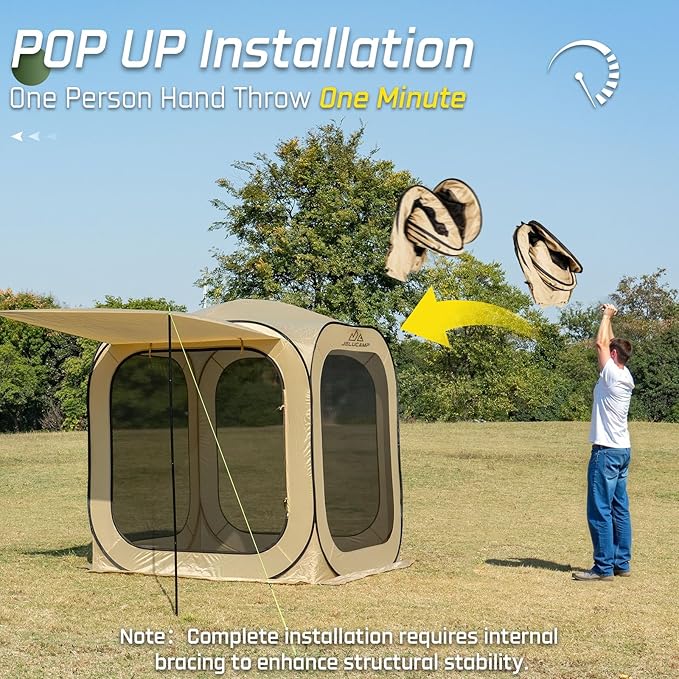 6x6 FT Pop Up Screen Tent - Instant Screened Gazebo Canopy with Mosquito Net, Portable Backyard Tent for 4-6 People, Easy Setup Patio Shelter for Camping, BBQ, Sports & Outdoor Activities