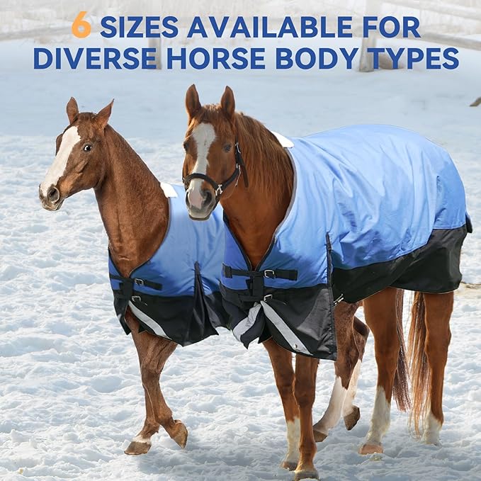 48” Winter Horse Blanket, 1200D Waterproof Poly Horse Turnout Blanket, Durable Tear-Resistant Thick Horse Blanket with Snuggit 220G Filling, Breathable Warmth Turnout Blankets for Horse