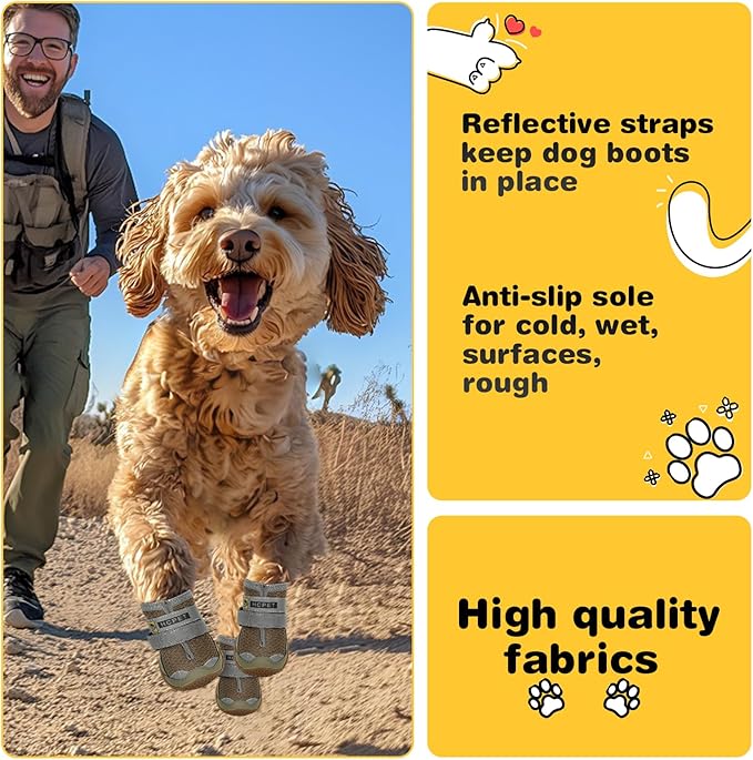 Hcpet Dog Shoes for Large Dogs, Breathable Dog Booties for Small Medium Dogs, Anti-Slip Dog Boots & Paw Protectors for Hot Pavement Winter Snow Hiking with Reflective Straps Army Green Size 3