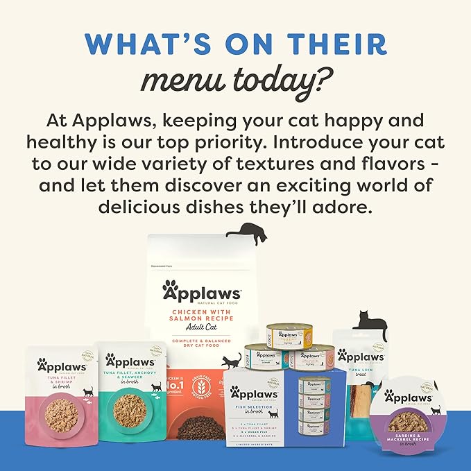 Applaws Natural Wet Cat Food in Gravy, Limited Ingredient Canned Wet Cat Food, No Additives, Made with Natural Ingredients, Tuna Fillet & Shrimp in Gravy (24 x 2.47oz Cans)