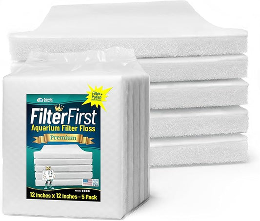 Aquatic Experts Aquarium Filter Floss for Fish Tank Filters - FilterFirst Aquarium Filter Pad - Media Roll for Crystal Clear Water, 3/4" - 1" Thick (12 Inch Wide, 12 Inch Long - 5 Pack)
