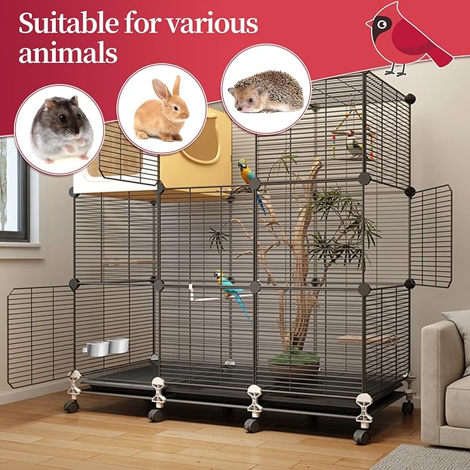 Bird Cage Feeder, Bird Feeder for Cage, 10oz Stainless Steel Food Water Bowl with Clamp, Clip-On Cage Coop Cup for Parrot Hamster Rabbit Rat Small Animals