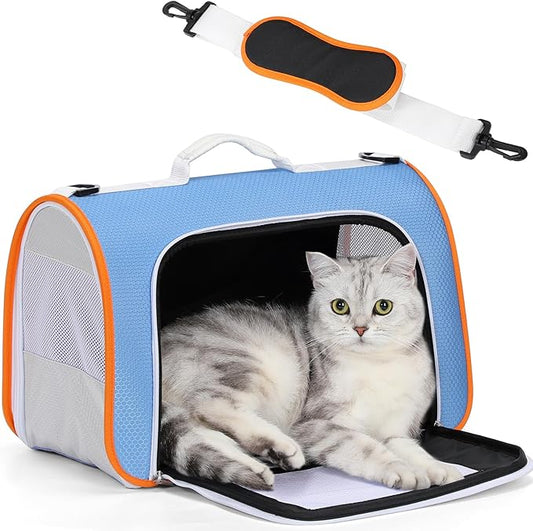 A 4 Pet Cat Carrier, Airline Approved Pet Carrier for Small Medium Cats Dogs Puppy with Safety Tether, Lightweight EVA Soft-Sided Bag, Anti-Collapse for Plane Car Train Vet